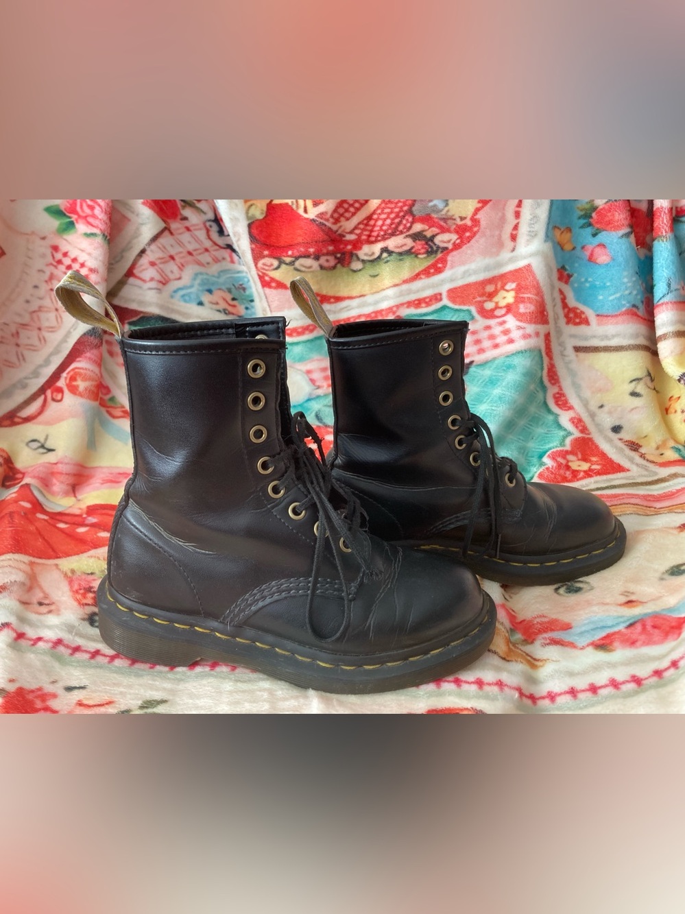Dr. Martens Black Leather Lace-Up Combat Boots Docs Dr - Picture 3 of 6